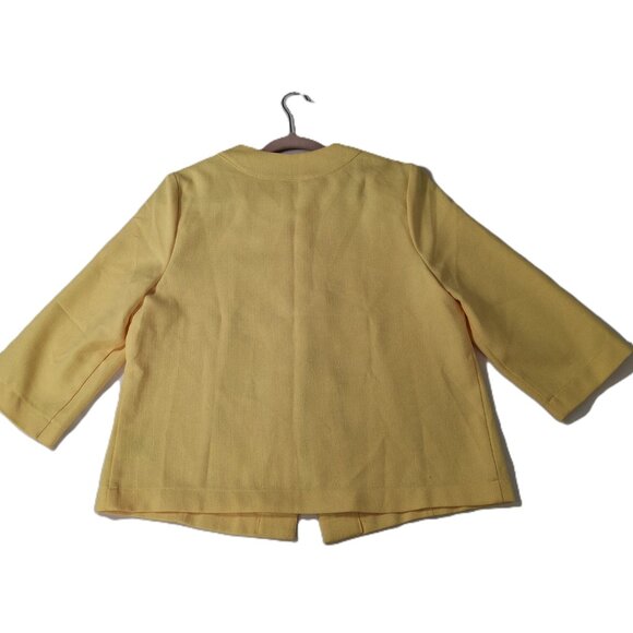 Cute Bright Yellow Light Boxy ¾ Sleeve Relaxed Blazer Jacket Sz 12 Unlined - Picture 4 of 12